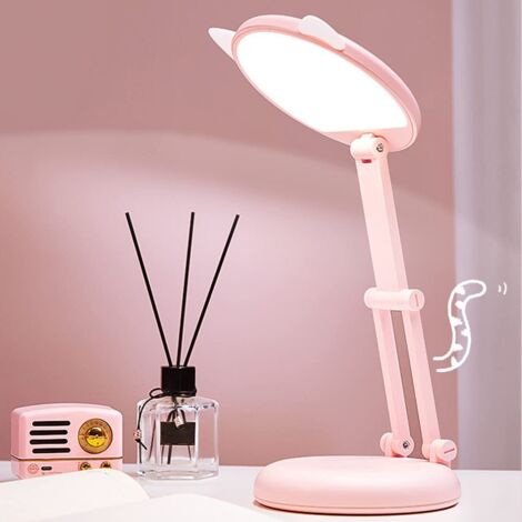 MUMU LED Desk Lamp for Kids, Pink Cat Ear Bedside Lamp for Girls, Adjustable