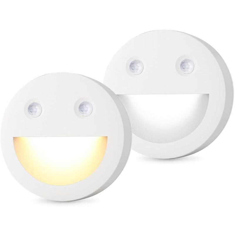 LED Detecteur de Mouvement, [Lot de 2] Escalier Lumière couloir 2700K Lumière chaude/5000K Blanc Froid, Éclairage sans éblouissement, Batterie