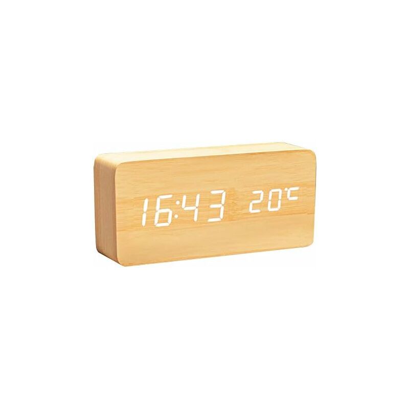 Héloise - led Digital Alarm Clock Artificial Wood Alarm Clock with Time, Temperature, Date Display, Voice Control AC11