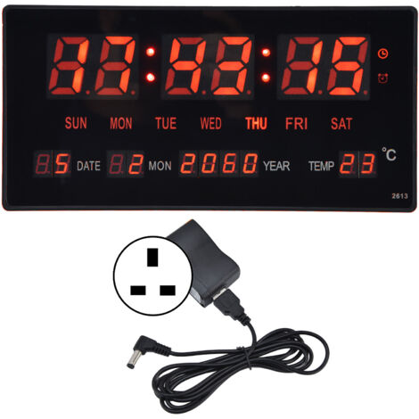 LED Digital Wall Clock Simple Digital Wall Calendar LED Desk Clock for Bedrooms Bedside Office 100‑240VUK Plug