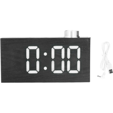 LED-Digitalwecker mit Thermometer, Holzoptik und USB-Netzteil – Weiß