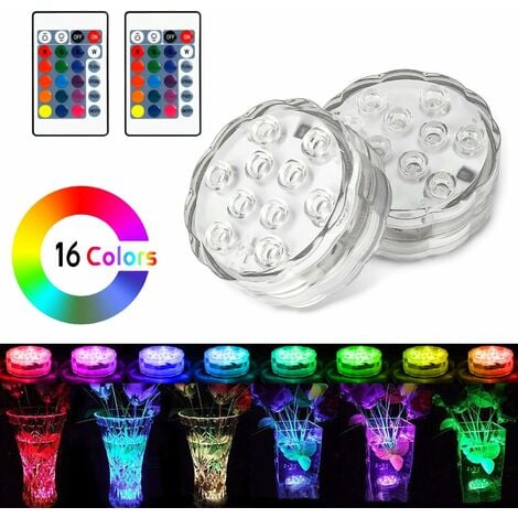 LED Dive Lights with Remote Control Waterproof Bathtub Lighting Battery operated and color changing decorative lamp for whirlpools, ponds, swimming pools, foundations, parties [set of 2]