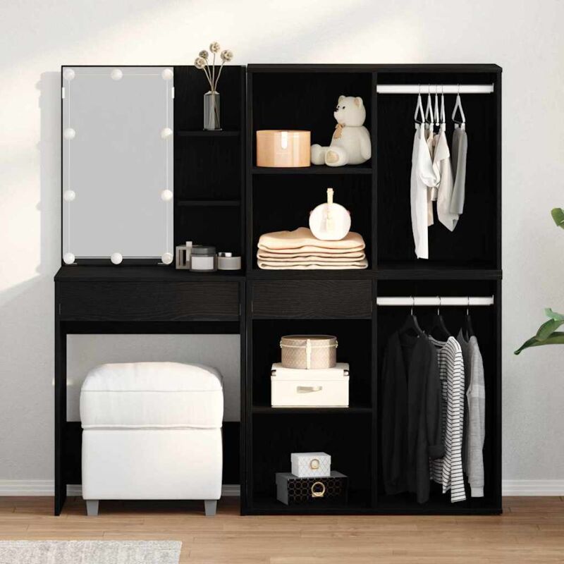 Vidaxl - Led Dressing Table Black Oak 140 X 40 X 140 Cm Engineered Wood