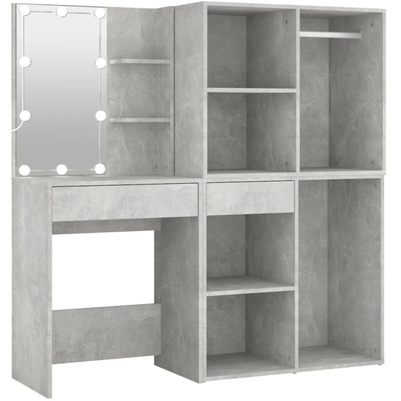 Vidaxl - Led Dressing Table With 2 Cabinets Concrete Grey Engineered Wood
