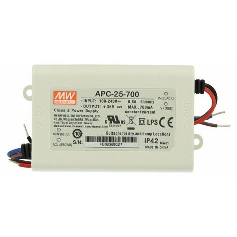 Led Driver CC MeanWell APC-25-700 Trasformatore 700mA 11V-36V DC 25W Corrente Costante IP42