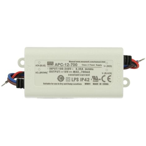 Led Driver CC MW MEAN WELL APC-12-700 Trasformatore 700mA 9V-18V DC 12W Corrente Costante IP42
