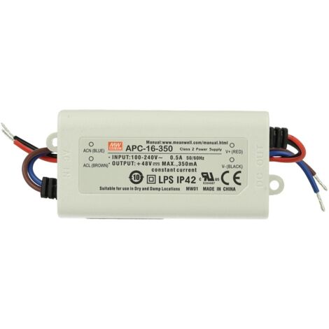 Led Driver CC MW MEAN WELL APC-16-350 Trasformatore 350mA 12V-48V DC 16W Corrente Costante IP42