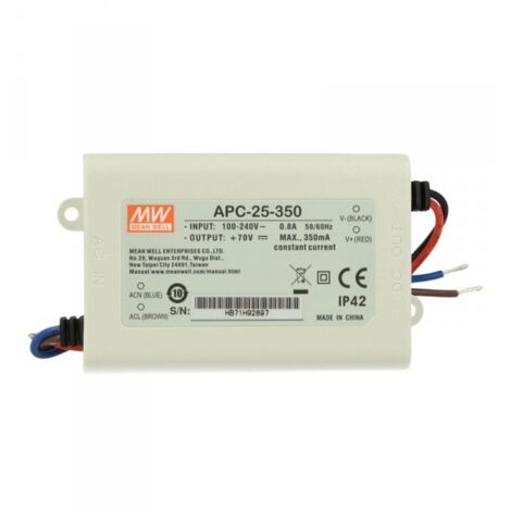 Led Driver CC MW MEAN WELL APC-25-350 Trasformatore 350mA 25V-70V DC 25W Corrente Costante IP42