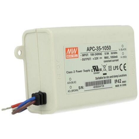 Led Driver CC MW MEAN WELL APC-35-1050 Trasformatore 1050mA 11V-33V DC 35W Corrente Costante IP42