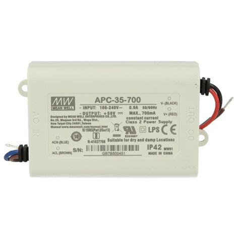 Led Driver CC MW MEAN WELL APC-35-700 Trasformatore 700mA 15V-50V DC 35W Corrente Costante IP42