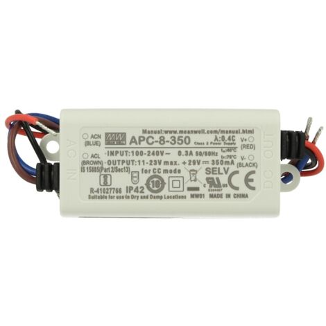 Led Driver CC MW MEAN WELL APC-8-350 Trasformatore 350mA 11V-23V DC 8W Corrente Costante IP42