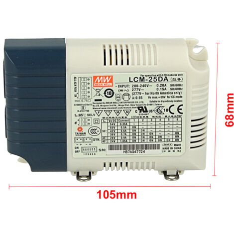 Led Driver CC MW MEAN WELL LCM-25DA2 Dimmerabile DALI Pulsante N.O. Corrente Costante Selezionabile 350/500/600/700/900/1050mA