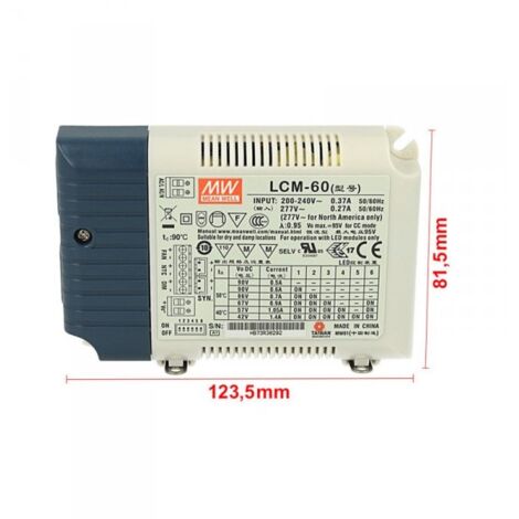 Led Driver CC MW MEAN WELL LCM-60 Dimmerabile 0/1-10V 10V PWM Resistance Corrente Costante Modulare 500/600/700/900/1050/1400mA