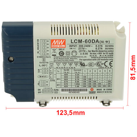 Led Driver CC MW MEAN WELL LCM-60DA2 Dimmerabile DALI Corrente Costante Selezionabile 500/600/700/900/1050/1400mA