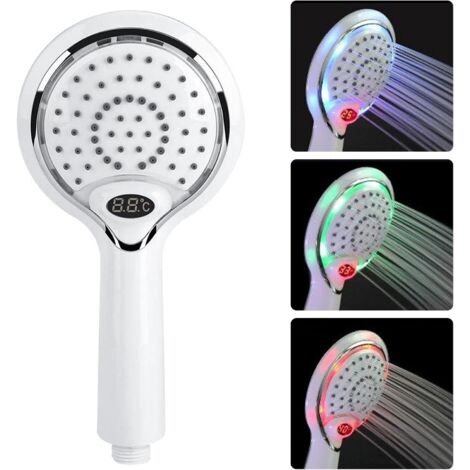 LED-Duschkopf-Handbrause, 3 Farben, Temperaturregelung