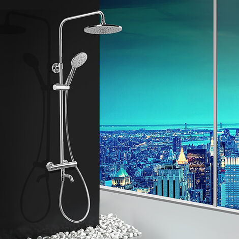 LED-Duschkopf mit Druckfunktion – Regendusche aus Edelstahl, 8 Zoll – ABS + Edelstahl – RGB (Blau, Grün, Rot) – 20-mm-Anschluss – 7,9 x 0,8 Zoll