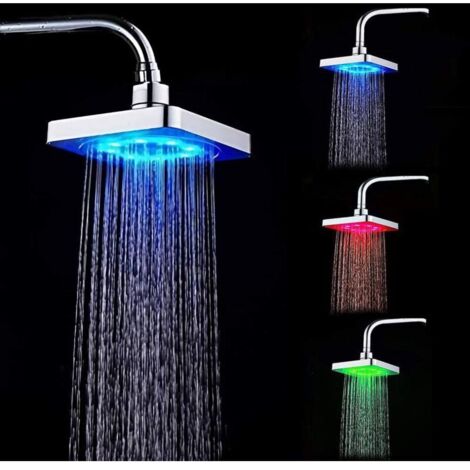 LED-Duschkopf-Spray oben, 3 Farbwechsel je nach Wassertemperatur, Hochdruck-Ionenfilter, beleuchteter, polierter Duschkopf. Batterien nicht erforderlich