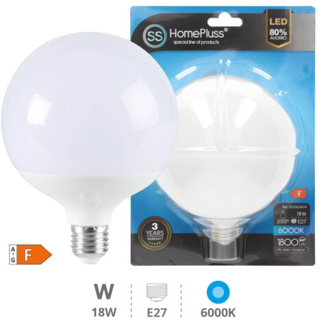 LED E27 GLOBE - 18W BLANC FROID - DIAMETRE 120