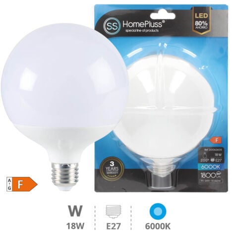 LED E27 GLOBE - 18W BLANC BRILLANT - �120 - Transparente