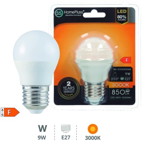 LED E27 SPHERIQUE - 9W BLANC CHAUD