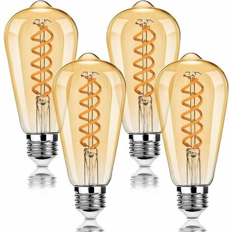 LED E27 ST64 Vintage, 4W 300LM Rétro Blanc Chaud Filament à enroulement Lampe à vis Non Dimmable, 2200K Edison Ampoules à Filament de Verre, Lot de 4,
