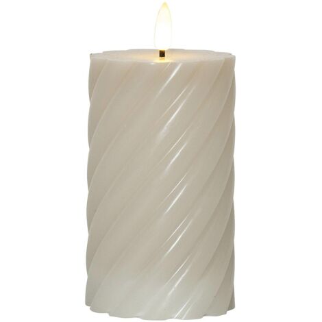 LED Echtwachskerze Flamme Swirl Batterie und Timer beige 15cm
