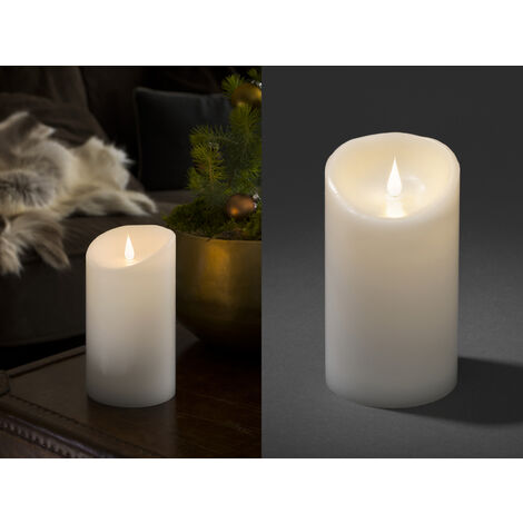 LED Echtwachskerze mit 3D Flamme & Timer, Ø 10cm, Höhe 18cm, Batteriebetrieb