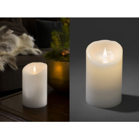 LED Echtwachskerze mit Flamme & Timer, Ø 10cm, Höhe 16cm, Batteriebetrieb