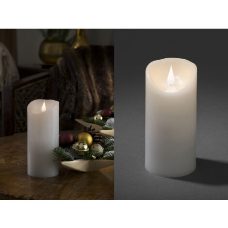 LED Echtwachskerze mit Flamme & Timer, Ø 7,5cm, Höhe 17,5cm, Batteriebetrieb