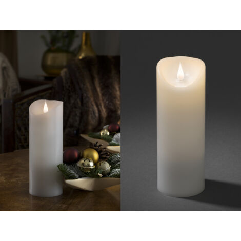 LED Echtwachskerze mit Flamme & Timer, Ø 7,5cm, Höhe 20,5cm, Batteriebetrieb