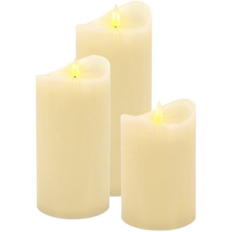 LED Echtwachskerze warm weiß mit Timer 3er Set - 10 / 12 / 15 cm - Künstliche Kerzen mit Flacker Effekt Batterie betrieben - Weihnachten Advent Winter Deko Beleuchtung Kerze flammenlos