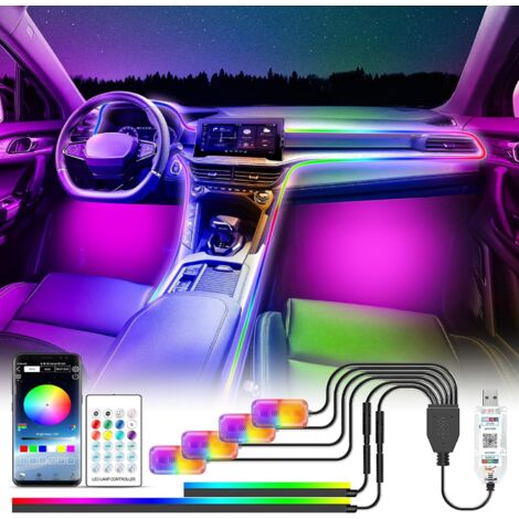LED éclairage intérieur Voiture USB, Arc en Ciel RGBic 210 Modes Clignotants,Auto LED éclairage intérieur 2 en 1 pour Console Centrale et 4 éclairage du Plancher