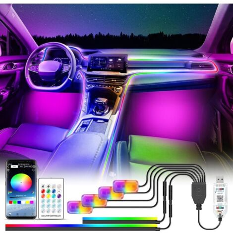 LED éclairage intérieur Voiture USB, Arc en Ciel RGBic 210 Modes Clignotants,Auto LED éclairage intérieur 2 en 1 pour Console Centrale et 4 éclairage du Plancher