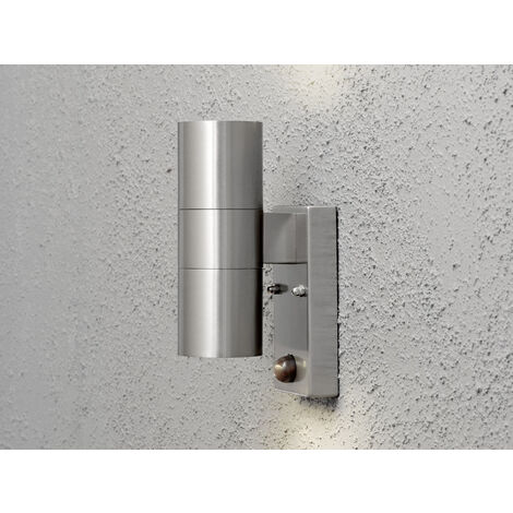 LED Edelstahl Up-Down Außenwandleuchte mit Bewegungsmelder, Höhe 20cm, Silber