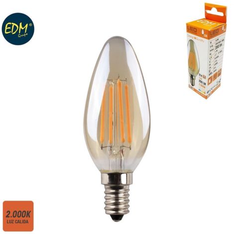 LED EDM Filament Kerze Vintage Glasbirne E14 4,5W 400lm 2000K Warmes Licht Ø3,5x9,8cm