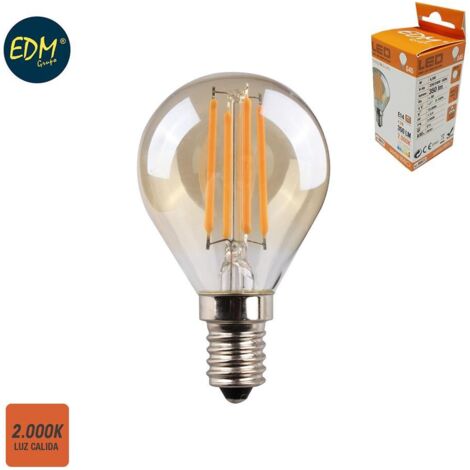 LED-EDM-Glühlampe, Vintage-Glas, kugelförmig, E14, 4,5 W, 400 lm, 2000 K, warmes Licht, Ø 4,5 x 7,8 cm