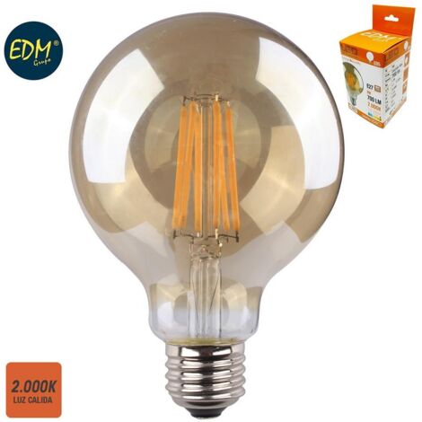 LED-EDM-Glühlampe, Vintage-Glaskugel, E27, 8 W, 720 lm, 2000 K, warmes Licht, Ø 9,5 x 14 cm