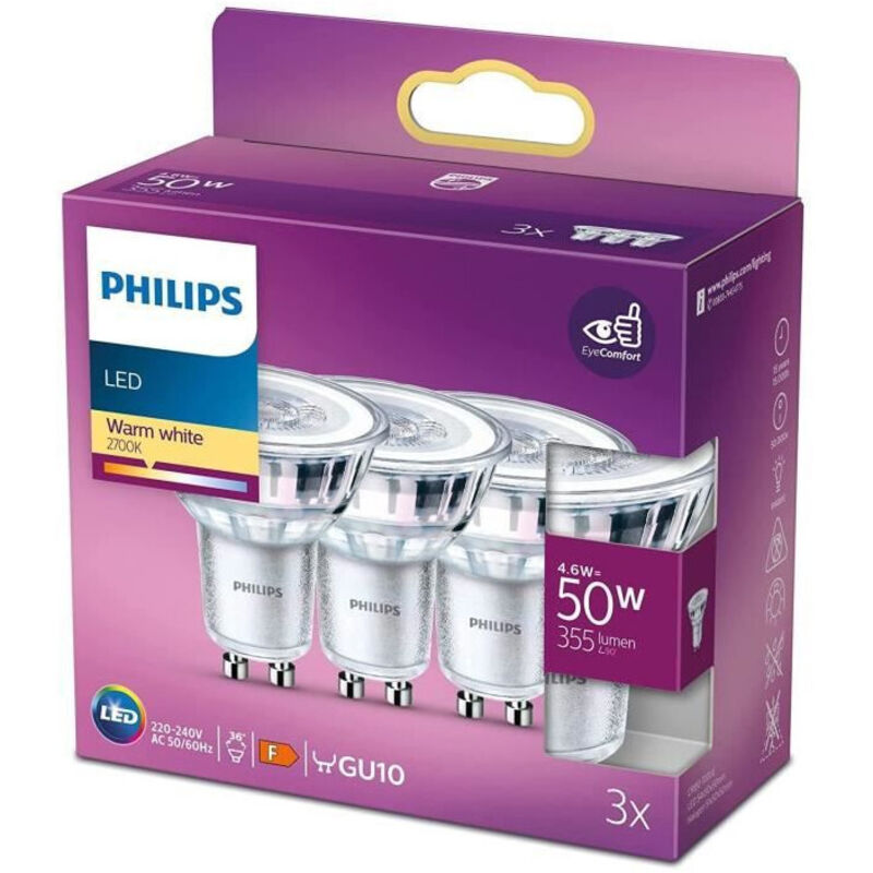 Ampoule Led Gu10 Spot Chaud Philips Le Lot De 3 Ampoules - vue 6