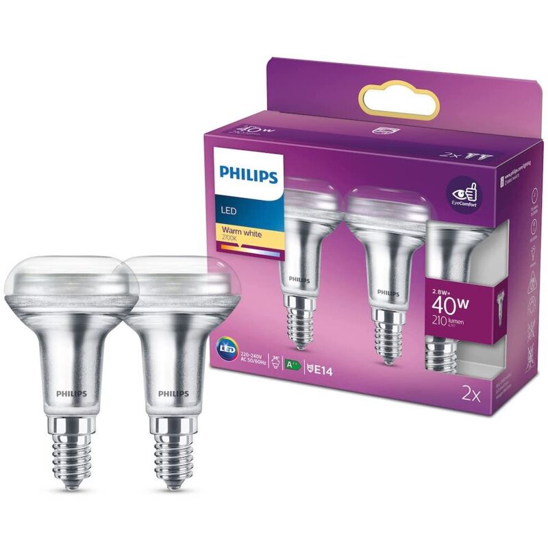 Ampoule led Réflecteur R50 E14 Chaud Verre Lot de 2 Philips