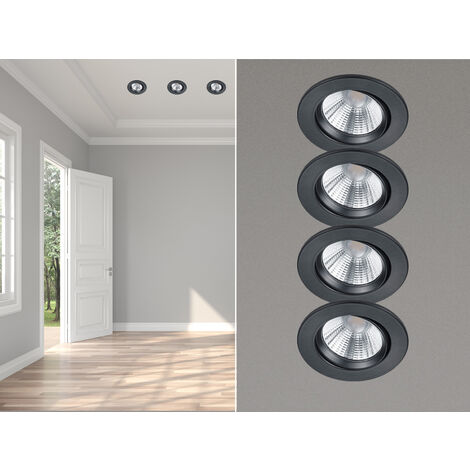 LED Einbaustrahler rund 4er Set Ø 8,5cm schwenkbar dimmbar Schwarz matt 5,5W