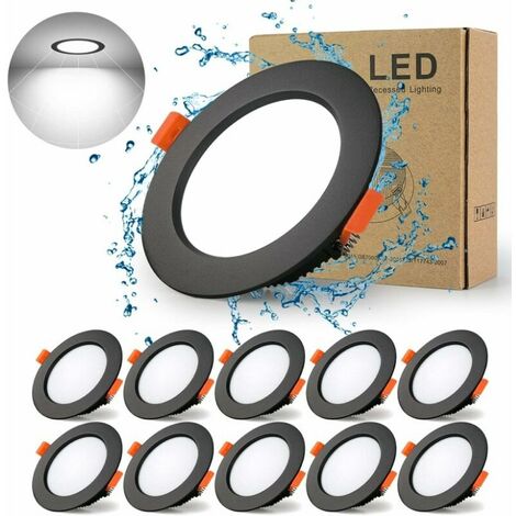 Led einbaustrahler Schwarz Extra Flach, 10 Pack 7W 700LM= 70W Glühlampe, IP44, Weiss Kalt 6000K, AC 220V,Ausschnitt 70-85mm,Rund Ultraslim Deckeneinbauleuchte Für Badezimmer,Küche,Wohnzimmer
