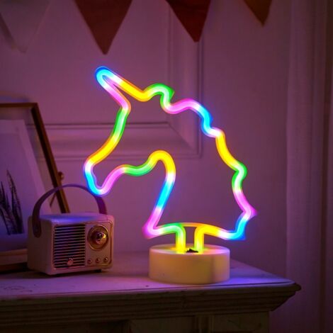 LED-Einhorn-Schild mit Sockel zur Tisch- oder Wanddekoration, USB- oder batteriebetrieben, Party- und Eventlampe