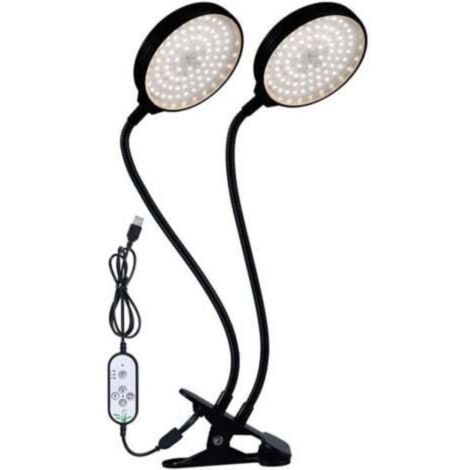 LED elevent la lumiere a spectre complet lumiere blanche 4/8/12H minuterie 5 luminosite Leves Clip plante lumiere croissante pour les semis de plantes d'interieur Sunlike reglable col de cygne plante