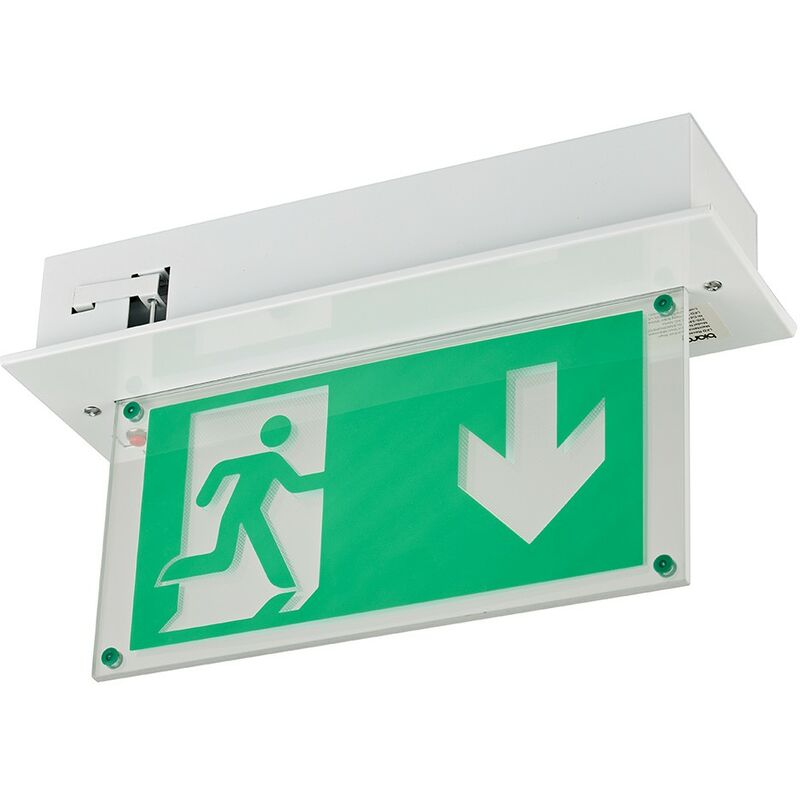 LED Emergency Fire Exit Sign Recessed Fitting Ceiling Mounted - Maintained