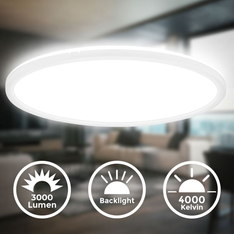 B.k.licht - Led Panel Ø42 Cm - 22w, 3000lm, Flach, Backlight, Neutralweiß, Weiß