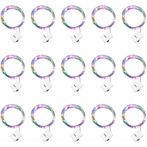 LED Fée Chaîne Lumières, Lot de 15 Guirlande Lumineuse à Pile 2M 20 LED Étanche Fil de Cuivre pour Décoration Noël Fête Mariage Jardin Terrasse，