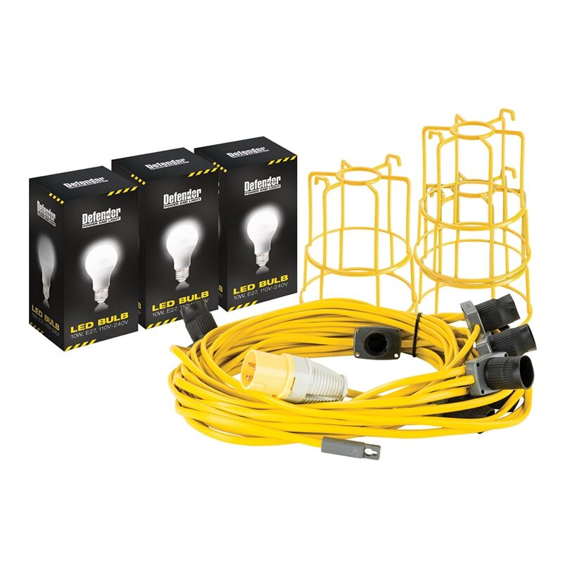 Defender 22m LED Festoon Lighting Kit ES Fitting 110v