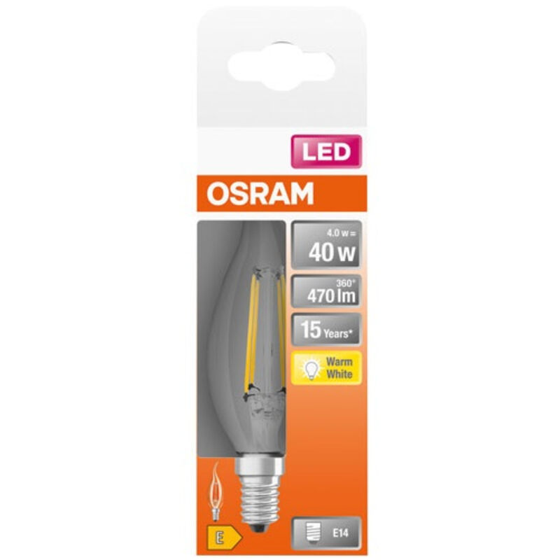 Osram Led Flamme Windstoß Klar Filament 4w E14 Warm Verpackung - Ledvance Gp