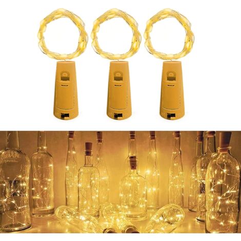 LED-Flaschen-Lichterkette, [3 Stück] 2 m, 20 LEDs für Flasche, LED-Flaschen-Lichterkette, wasserdichte Flaschenlampe, Silberdraht, flexible Dekoration für Weihnachten, Innen- und Außendekoration