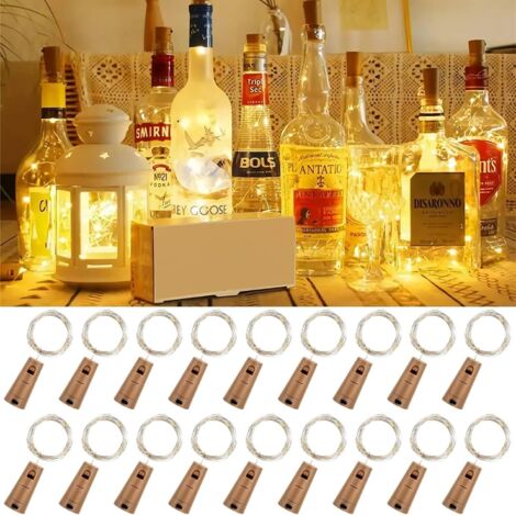 LED Flaschenlichter, 18 Stück Korklichter für Flaschen, 2M 20 LED Flaschenlichter Warmweiß, Korklichter Deko für Party, Hochzeit, Garten